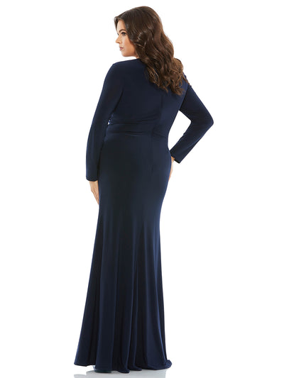 Front Twist Long Sleeve V-neck Gown (plus)