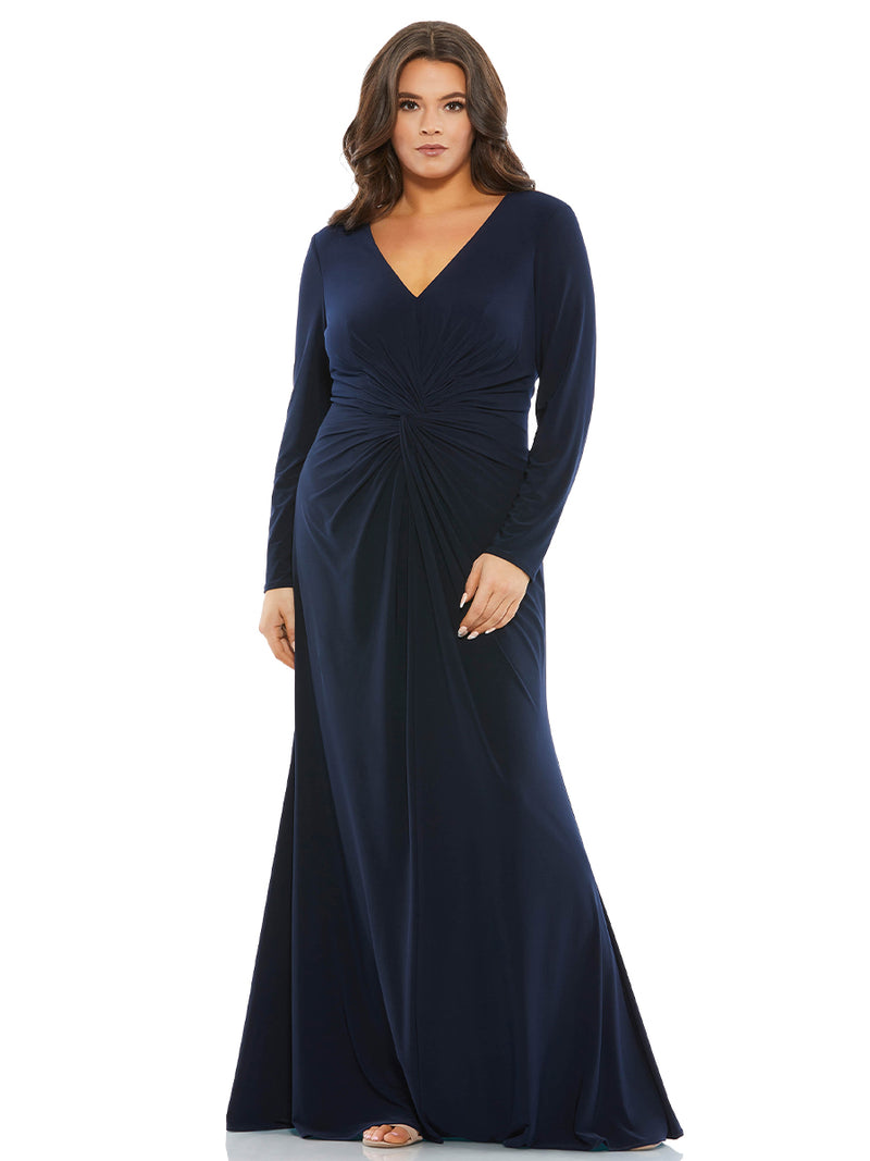 Front Twist Long Sleeve V-neck Gown (plus)