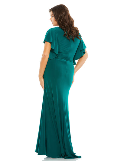 Faux Wrap Butterfly Sleeve Gown (plus)