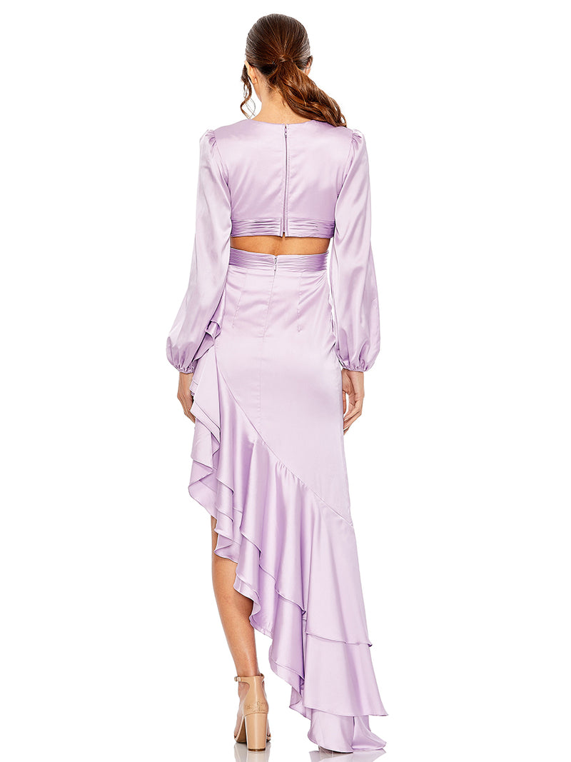 Cut Out Asymmetrical Ruffled Gown