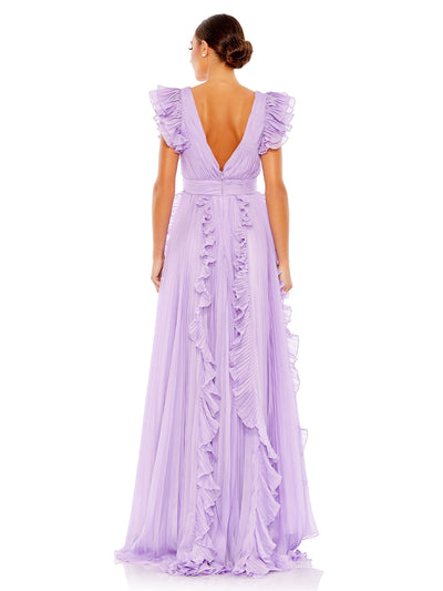 Pleated Ruffle Cap Sleeve Flowy A Line Gown