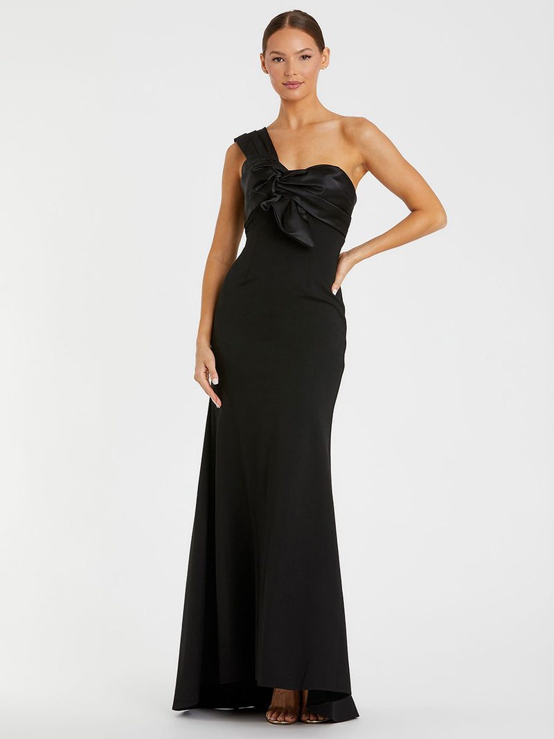 One Shoulder Draped Trumpet Gown