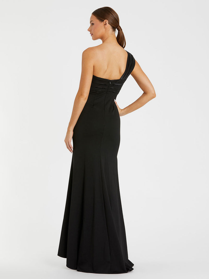 One Shoulder Draped Trumpet Gown