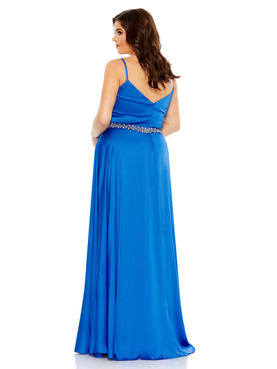 Beaded Belt Faux Wrap A Line Gown (plus)