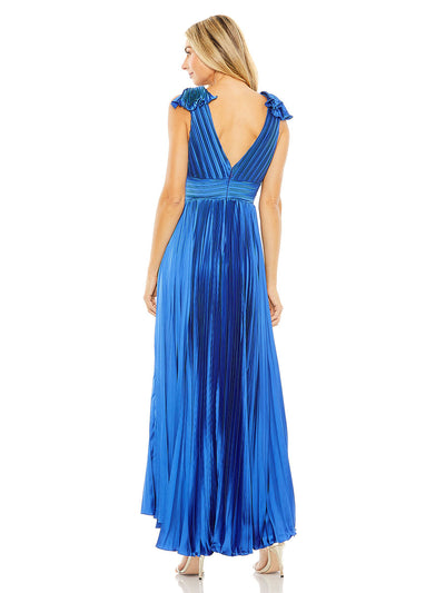 Ruffle Top Sleeveless V Neck Pleated Gown