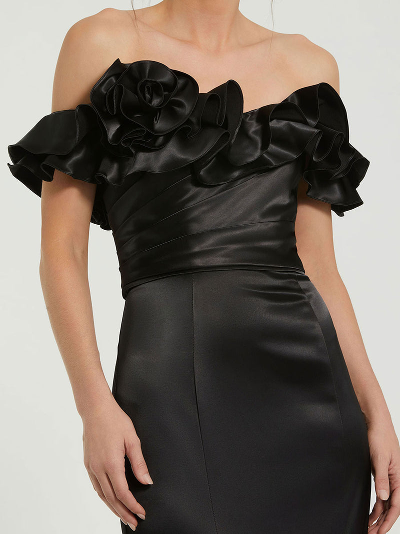 Satin Ruffle Off the Shoulder Mermaid Gown