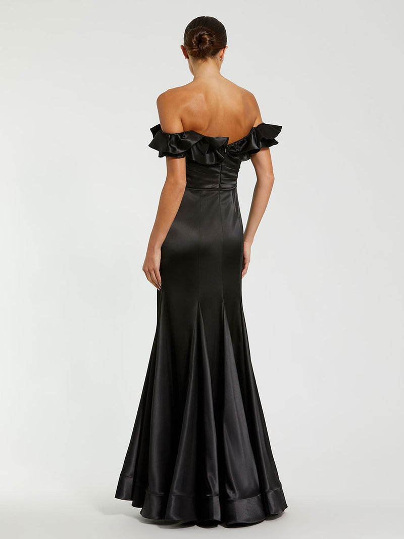 Satin Ruffle Off the Shoulder Mermaid Gown