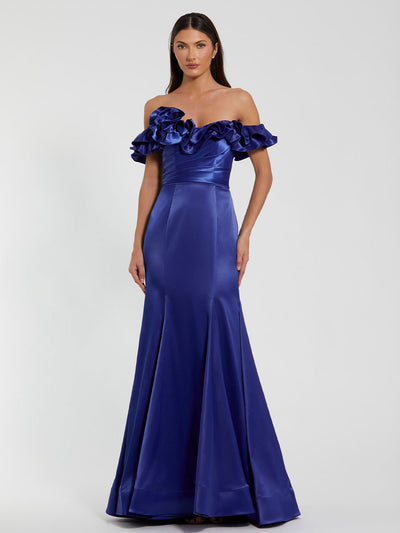 Satin Ruffle Off the Shoulder Mermaid Gown