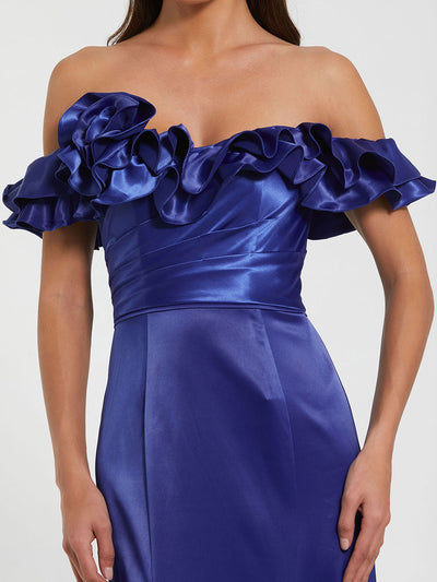Satin Ruffle Off the Shoulder Mermaid Gown