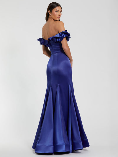 Satin Ruffle Off the Shoulder Mermaid Gown