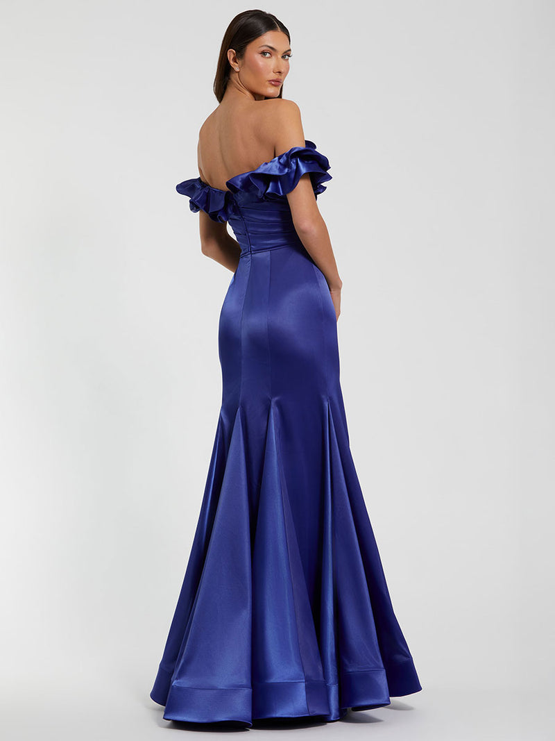Satin Ruffle Off the Shoulder Mermaid Gown
