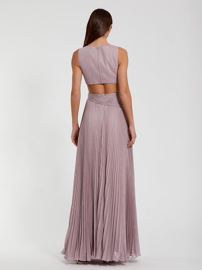 Purple Ruched Chiffon Sleeveless Gown With 3D Flower