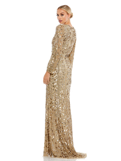 Embellished Front Slit Long Sleeve Gown