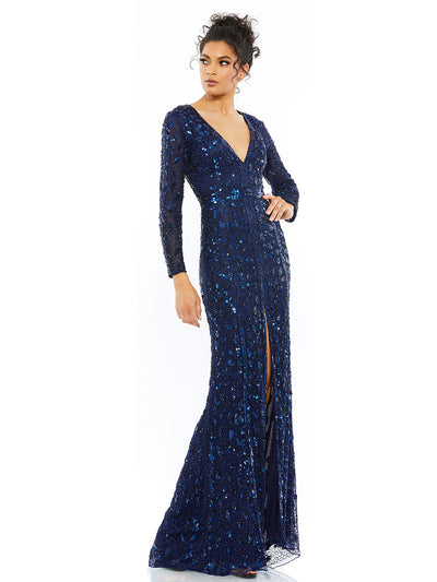 Embellished Front Slit Long Sleeve Gown