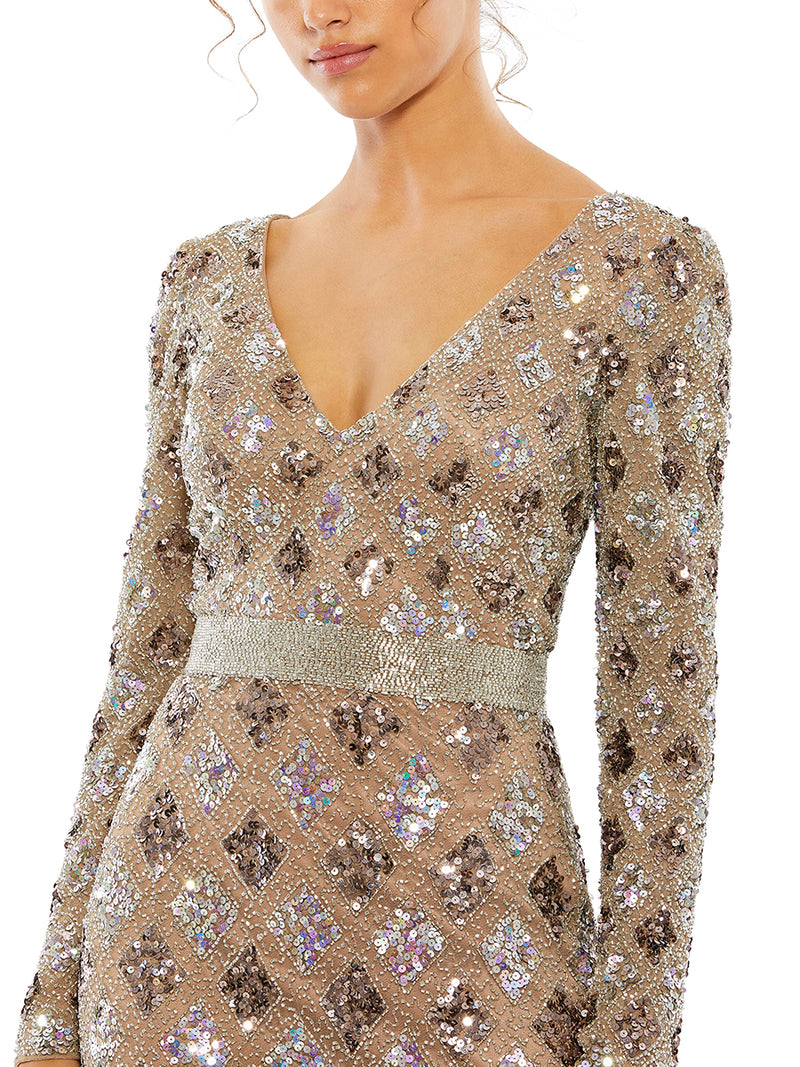 Geometric Embellished Evening Gown