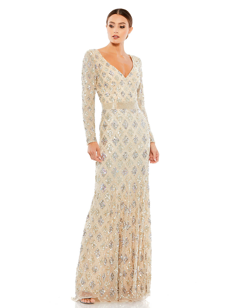 Geometric Embellished Evening Gown