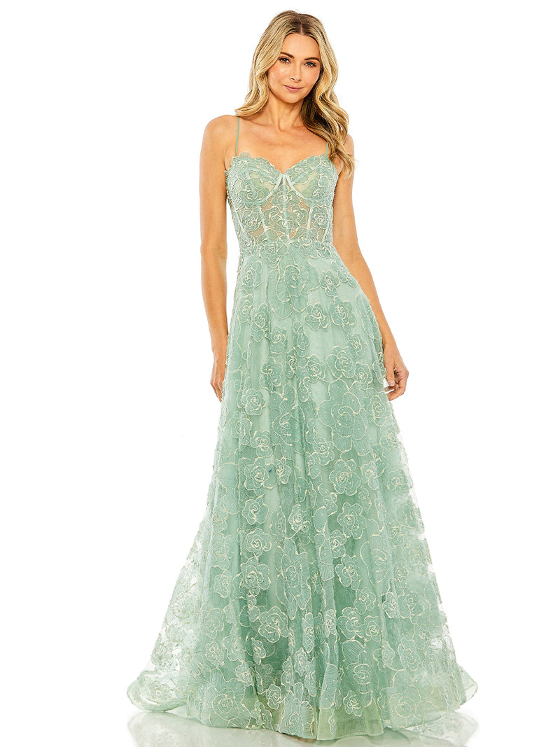 Green Embroidered Sweetheart Corset A-Line Gown