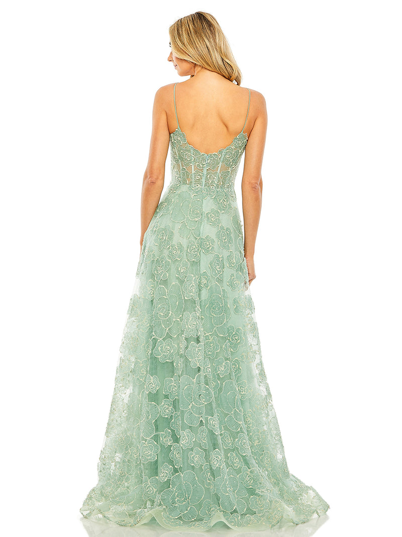 Green Embroidered Sweetheart Corset A-Line Gown