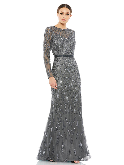 Beaded Long Sleeve Evening Gown