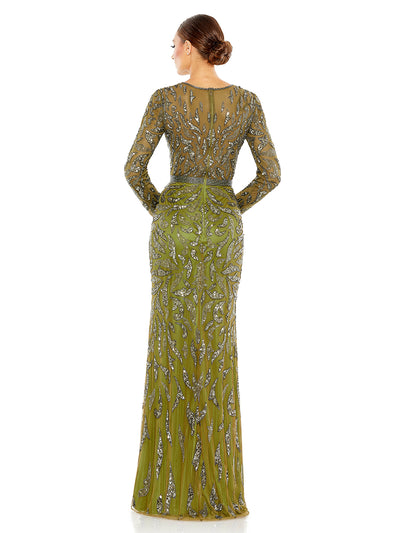 Beaded Long Sleeve Evening Gown