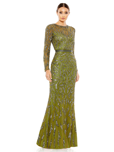 Beaded Long Sleeve Evening Gown