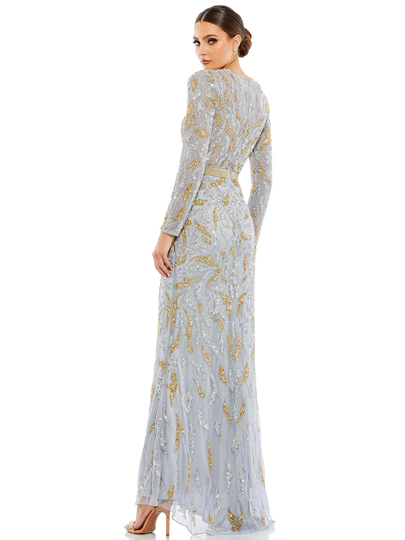 Beaded Long Sleeve Evening Gown