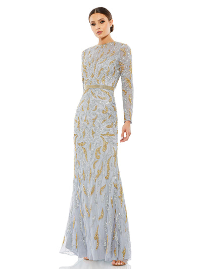 Beaded Long Sleeve Evening Gown