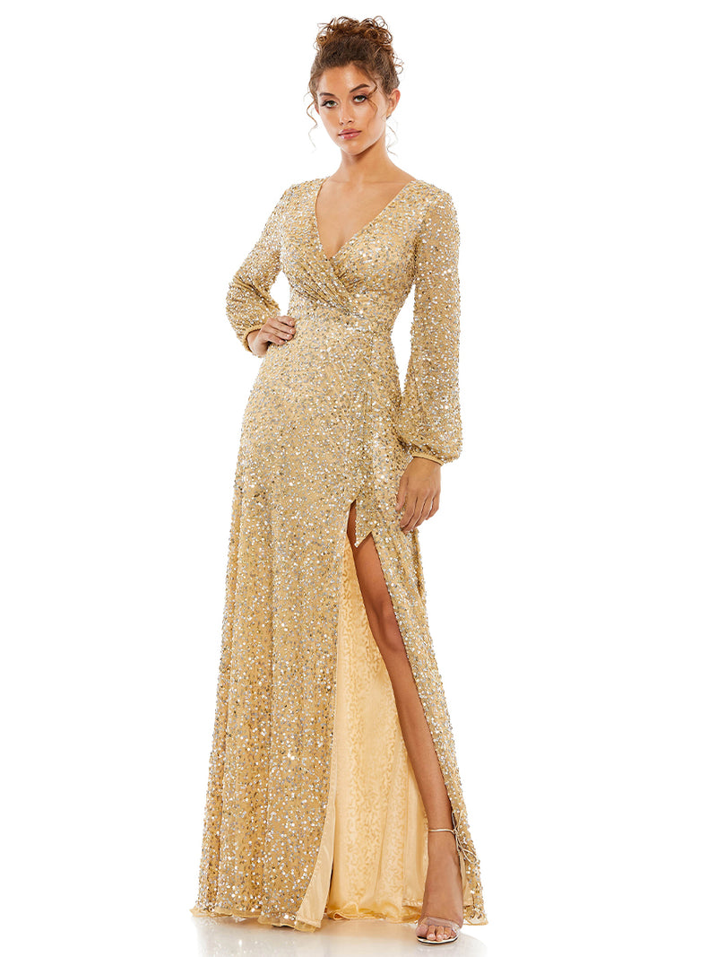 Multi-colored Sequin Long Sleeve Gown