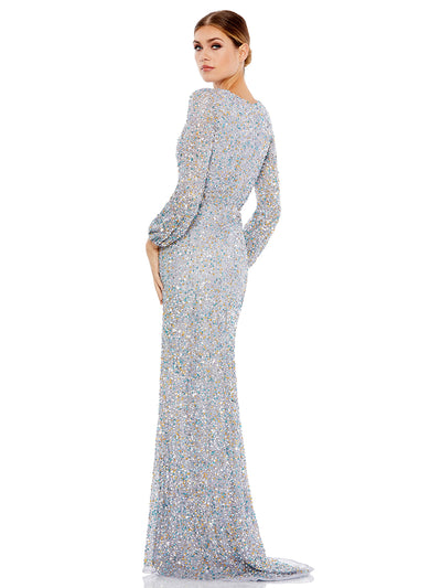 Multi-colored Sequin Long Sleeve Gown