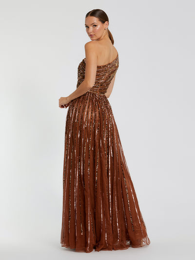 Embellished One Shoulder A-line Gown