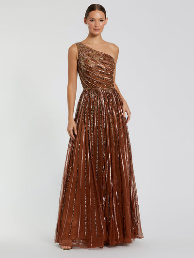 Embellished One Shoulder A-line Gown