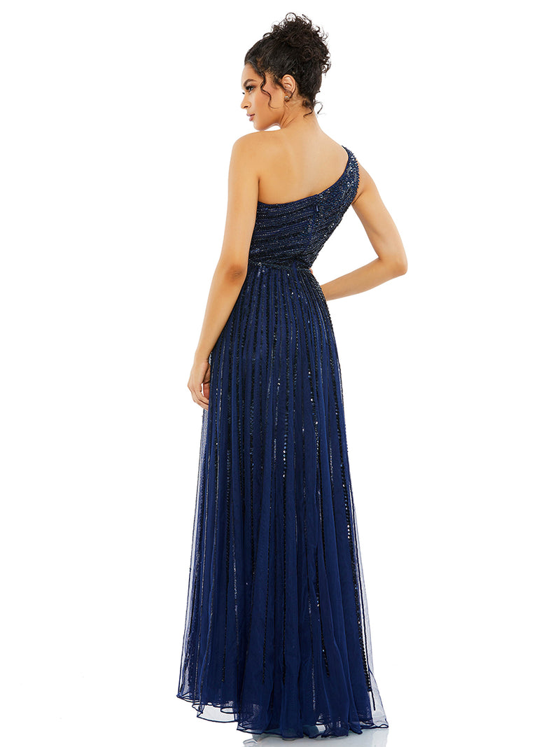 Embellished One Shoulder A-line Gown