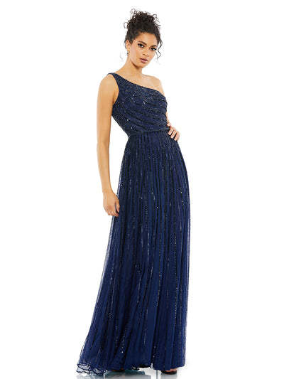 Embellished One Shoulder A-line Gown