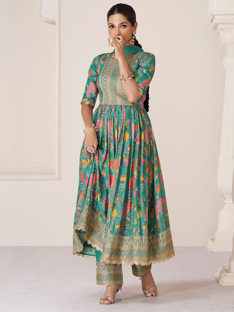 Rabina Green Floral Organza Silk Salwar Suit