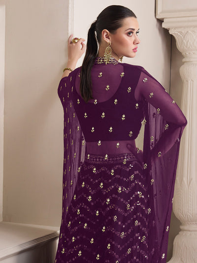 Plum Purple Designer Chinon Suit with Embroidery Work
