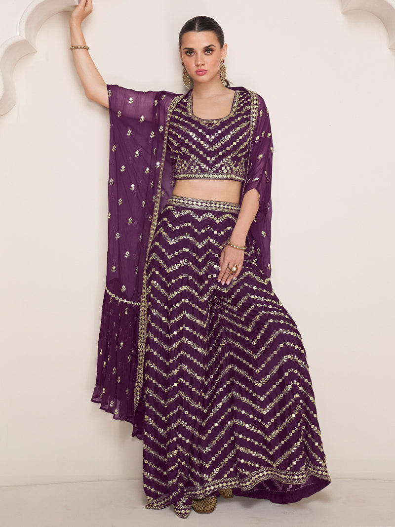 Plum Purple Designer Chinon Suit with Embroidery Work