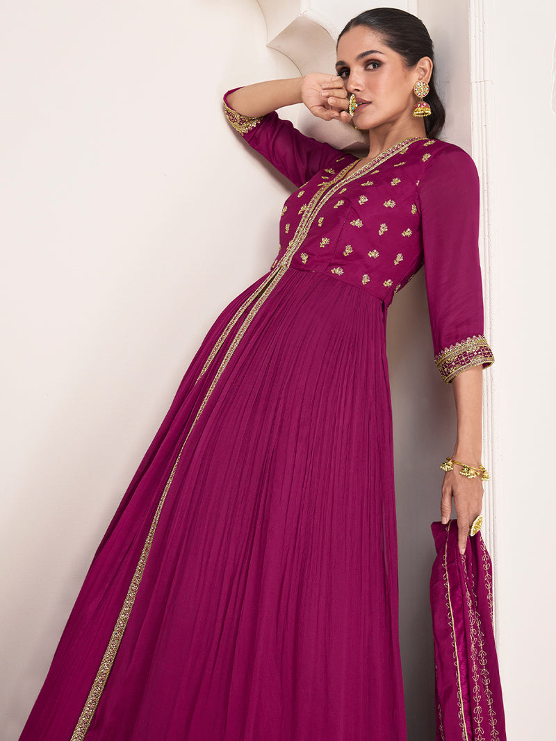 Purple Red Designer Nazneen Suit with Embroidery Work