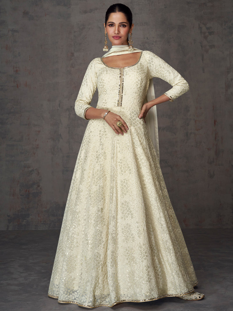 White Designer Georgette Salwar Kameez