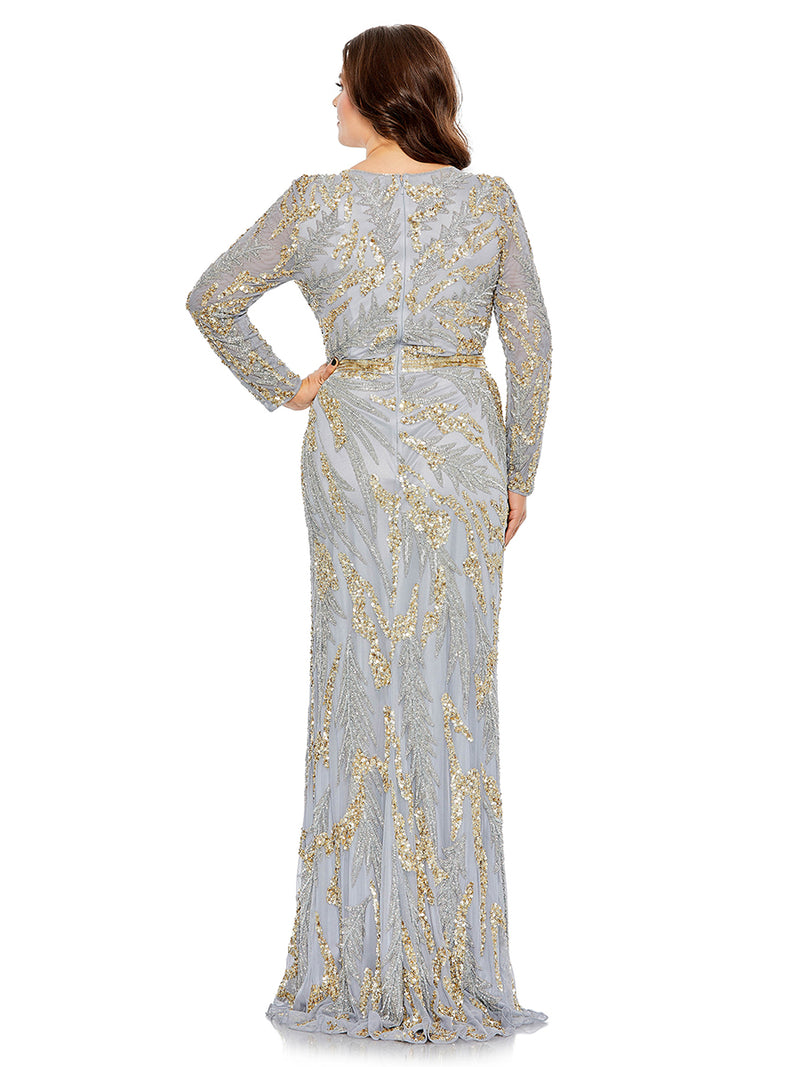 Long Sleeve High Neckline Embellished Gown