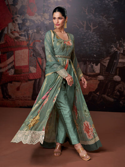 Sage Green Designer Georgette Salwar Suit