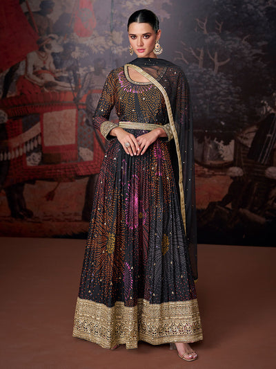 Charcoal Black Designer Georgette Salwar Suit