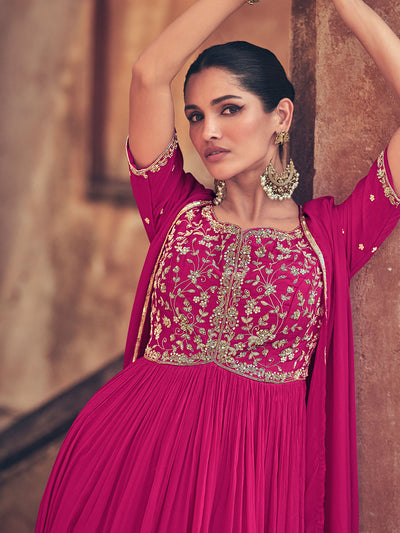 Pink Designer Chinon Silk Gown with Koti