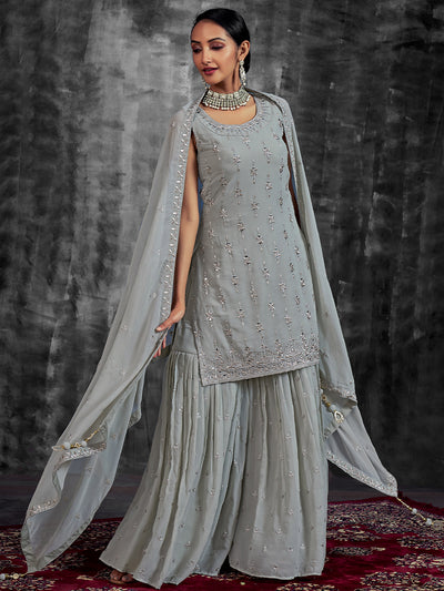 Grey Designer Georgette Salwaar Kameez