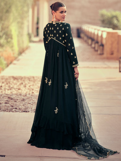 Black Designer Chinon Silk Gown with Dupatta
