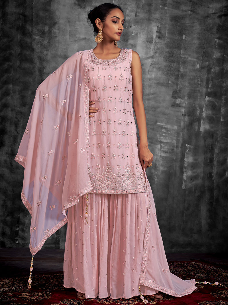 Pink Designer Georgette Salwaar Kameez