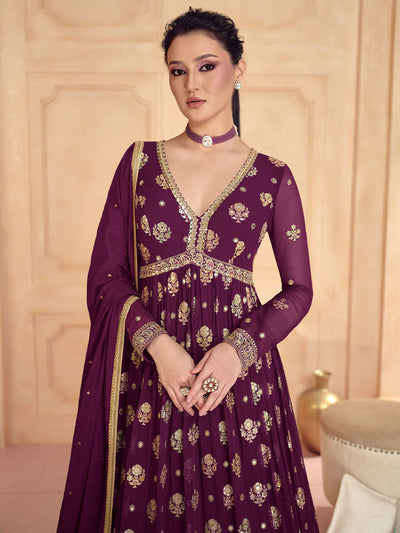 Sangria Purple Designer Georgette Gown
