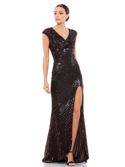 Cap Sleeve Sequined Evening Gown