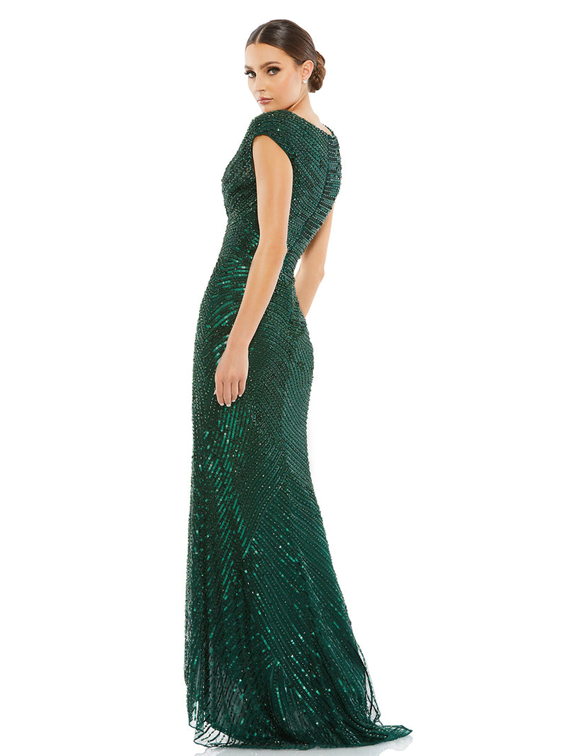 Cap Sleeve Sequined Evening Gown