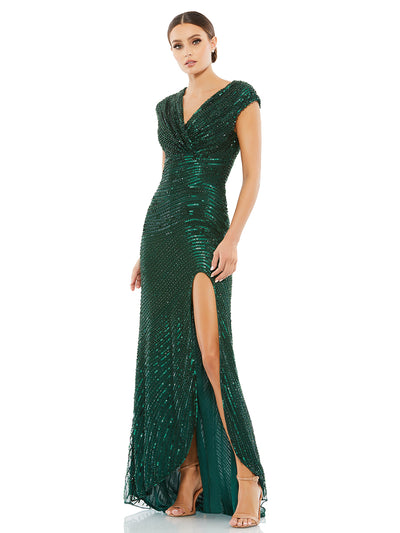 Cap Sleeve Sequined Evening Gown