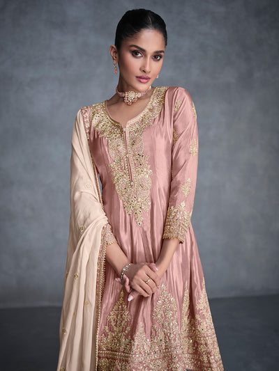 Light Pink Designer Organza Silk Salwar Suit
